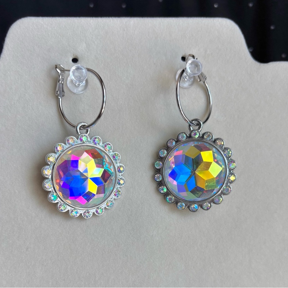 Iridescent Crystal Drop Hoop Earrings -